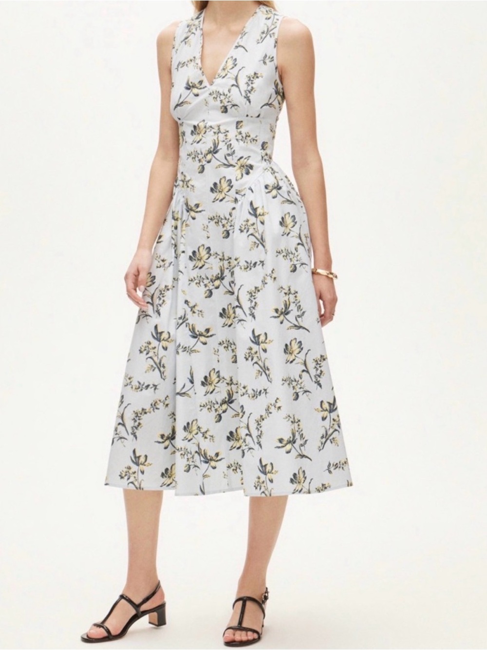 J. Crew White Sleeveless Floral V-Neck Midi Dress